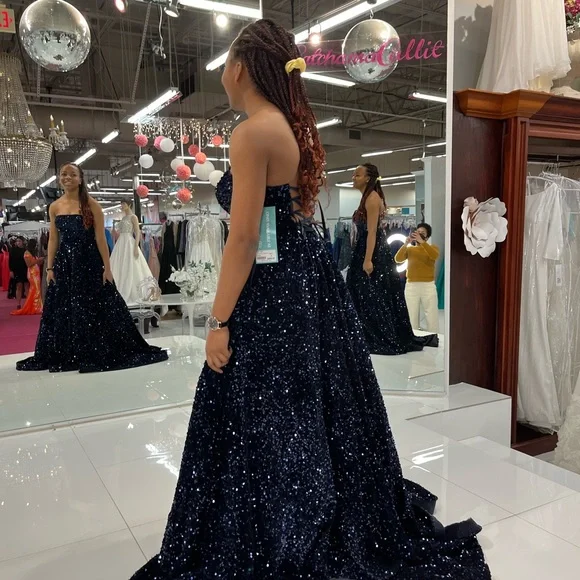 Amarra Style 87409 Dark Blue Homecoming Prom Dress - Picture 4 of 5
